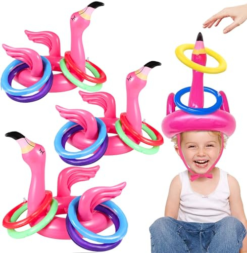 Camlinbo 15 Pcs Inflatable Flamingo Pool Toys Ring Toss Pool Game