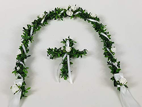 Der-kleine-Dekoladen Ehrenplatz Ranke mit Kreuz weiß Kommunion Konfirmation Tischdeko Deko