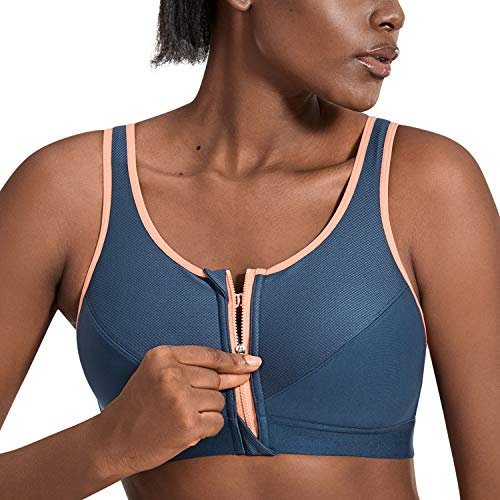 SYROKAN Damen Sport BH Starker Halt - Vorderverschluss Ohne Bügel Und Einlagen für Nach Brust OP Fitness Lauf Yoga Tiefes Blau 85D
