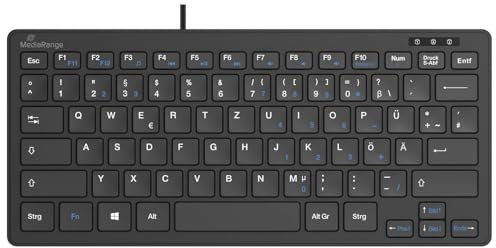 MediaRange kabelgebundene Kompakt-Tastatur mit 78 ultraflachen Tasten, QWERTZ, schwarz