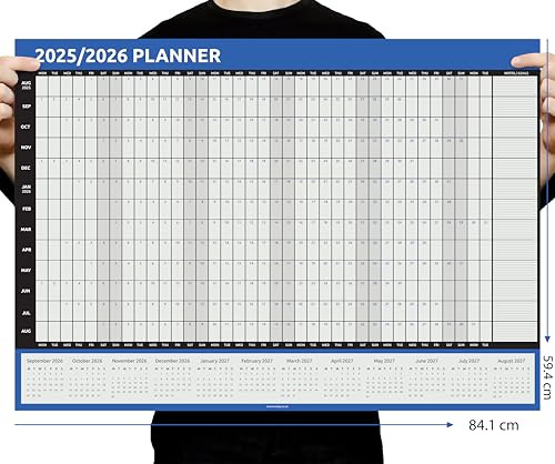 Wandplaner für das Geschäftsjahr 2024–2025, A2-Format (42,0 x 59,4 cm), Ganzjahreskalender für Zuhause, Büro, Arbeit, Schule