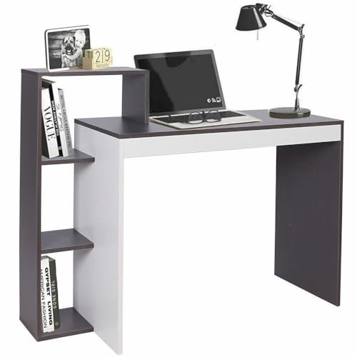 BAKAJI Scrivania con Libreria 4 Ripiani Tavolo da Lavoro Porta Pc Computer Struttura e Piano in Legno MDF Arredamento Casa Ufficio Cameretta Dimensioni 110 x 90 x 40 cm (Grigio)