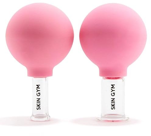 Skin Gym Glas-Gesichts-Schröpfset zur Reduzierung von Cellulite und Falten, Vakuum-Massage-Therapie zur Straffung von Kinn, Kiefer, Hals und Dekolleté, Kit enthält 2 Gesichtssaugnäpfe