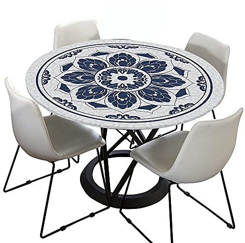 Morbuy Tischdecke Outdoor Rund 150 cm, Elastisch Rund Abwaschbar Tischdecken Wasserabweisend Lotuseffekt Garten Tischdecke Mandala Table Cloth, Ideal für 130cm-140cm