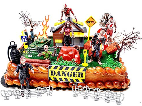 Zombies Cake Topper Set Featuring Zombies From Beyond Figures and Apocalyptic Themed Accessories