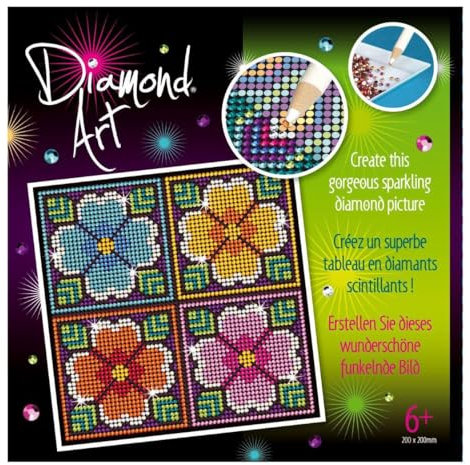 Mammut 8182025 - Diamond Art Bastelset Blumen, Komplettset mit Styropor Unterlage, Bildvorlage, Strass Steinchen, Stift und weiterem Zubehör, 5D Diamant Painting Kreativset für Kinder ab 8 Jahre