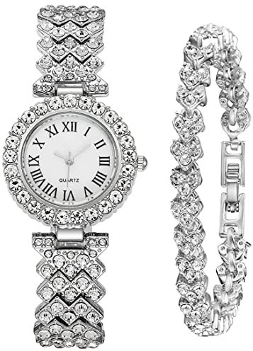 Luxury Quartz Chain Bracelet Watches Women Crystal Diamonds Dress Female Waterproof Wristwatch, Silver,