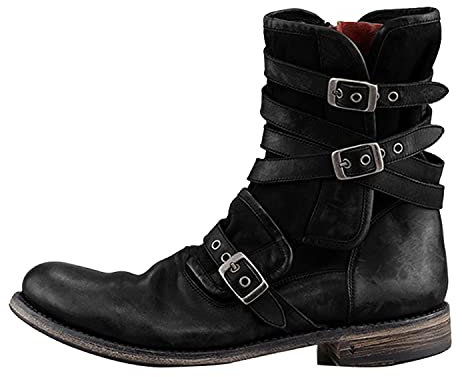 TAOYAO Stivali da Motociclista da Uomo da Cavaliere Scarpe da Equitazione con Punta Tonda Stivali da Trekking all'aperto di Grandi Dimensioni in Stile Cowboy Occidentale Vintage
