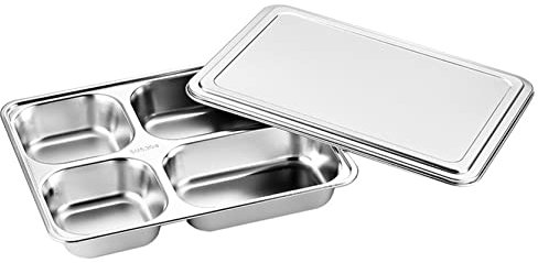 Anawakia Plateau Repas en Acier Inoxydable Avec 4/5 Compartiments - Divisé pour Cantine d'École, Personnel, Salle à Manger