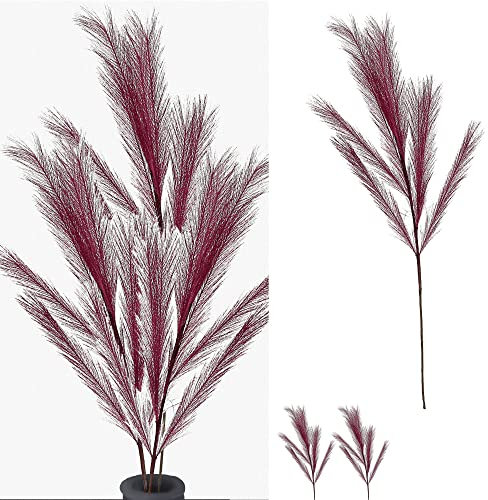 Pampasgras 3er Set mit Wedeln | Polyester Eisen Papier 95 cm weinrot | Kunstgras Dekogras Ziergras (3er Set Pampasgras 95cm weinrot)