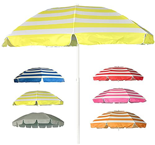 SXSGSM 2,4 m/7,9 ft gestreifter Strandschirm, UV-Schutz-Außensonnenschirm, Tischmarktschirm, Terrassenschirm für Garten, Pool, Hinterhof (Gelb)