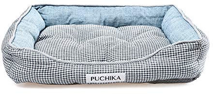 PUCHIKA Hundebett kleine Hunde, Hundebett waschbar, Hundebett Grosse Hunde, Hundekissen mit abnehmbares Kissen, Hundesofa, rutschfest, Oxford-Stoffboden, L x W (75 x 59) cm, Blaugrau