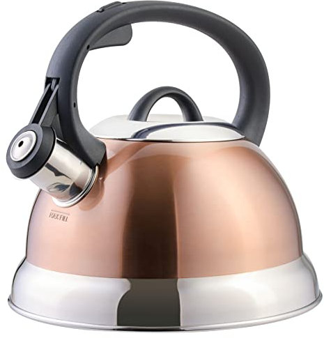 Mr. Coffee Flintshire Stainless Steel Whistling Tea Kettle W/Nylon Handle, 1.75-Quart, Copper