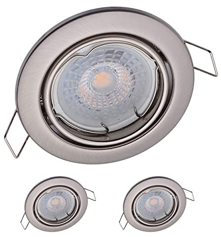 3x Oktaplex Einbauleuchten schwenkbar Dijon - mit Nizza LED Modul 4,8W 230V 4000K 380lm Neutralweiß 110° - Einbaustrahler Edelstahl gebürstet Lochmaß 68mm