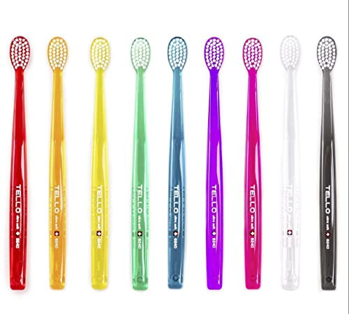 20x TELLO Brush Ultra Soft 6240 - Handzahnbürste für Erwachsene mit super weichen abgerundeten NOLLEX® Borsten -Zufällige Farbe