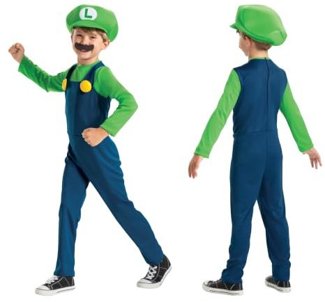 Super Mario Bros. Luigi Kinderkostüm Fancy, offiziell lizenziert von Disguise, bequeme Passform und detailreiches Design, für die Altersgruppen 3-4, 5-6 und 7-8 Jahre
