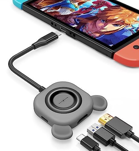 Tendak USB Typ C auf HDMI Adapter für Switch Süßer Bär 3 in 1 USB-C Hub mit USB 3.0 PD Aufladung 4K HDMI Konverter für Nintendo Switch/Switch OLED, MacBook Pro, Samsung S22 Huawei Mate 30 (Grau)