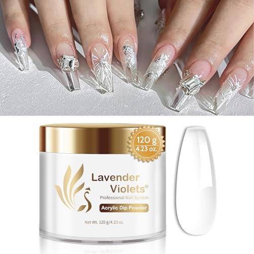 Lavender Violets 120g Clear Acrylic Powder - 4oz Large Dipping Powder Color 2 in 1 3D French Nail Art Starter Manicure, Strengthen Nail Powder for Acrylic Nail Extension Carving Nails L001