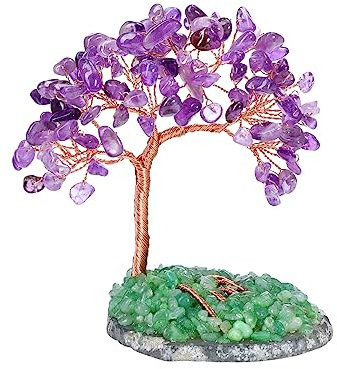 Jovivi Albero della Vita Soprammobile in Pietre e Cristalli con Base Agata Chakra Albero Ametista Decorativo Artificiale con Avventurina Reiki Guarigione Ornamento Feng Shui Decorazione Casa Interni