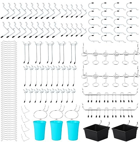 Faankiton 143 Pièces Assortiment de Crochets pour Panneaux Perforés avec Bacs à Panneaux Perforés pour les Outils d'Organisation, Accessoires pour Panneaux Perforés, Paniers pour Panneaux Perforés