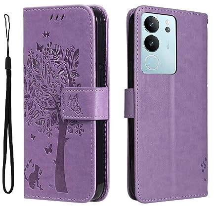 PEIYE Hülle für Vivo V29 5G - Handyhülle mit Flip Leder, Stoßfeste Silikon Bumper, Schutzhülle mit Kartenfach & Wallet, Ständer & Magnetverschluss - Cover Case -Lila