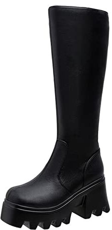 KKvoPiQ Knobelbecher Wehrmacht Genagelt, einfarbiges, seitlicher Reißverschluss, Blockabsatz, Plattform, lässig, Lange Stiefel Damen Schuhe Herbst (Black, 42)