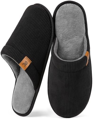 VeraCosy Chaussons respirantes douces pour hommes à mémoire foam intérieur outdoor l'été et l'automne pantoufles Bescheidenes Schwarz，46/47 EU