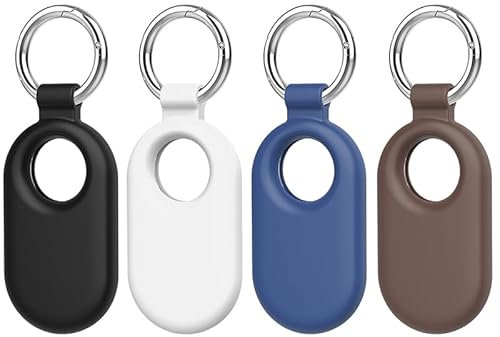 SZJCLTD für Samsung Galaxy SmartTag2 Hülle, 4 Pack Schutzhülle Silikon Hülle für Galaxy Smart Tag 2 mit Schlüsselring für Schlüssel, Brieftasche, Gepäck, Haustiere (Schwarz/Weiß/Dunkelblau/Braun)