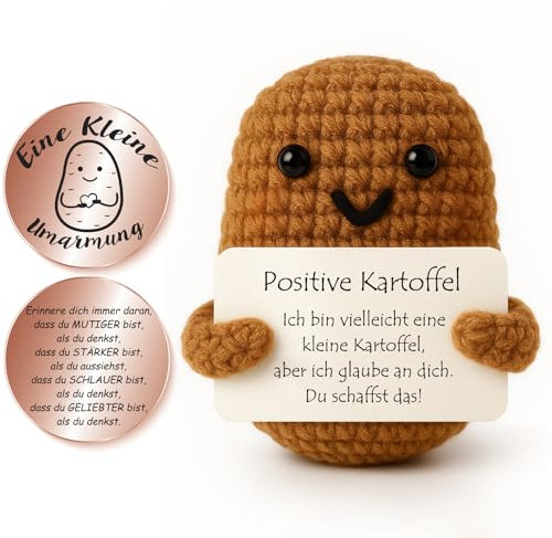 Tixlux Pocket Hug Positive Kartoffel, Kreative Strickwolle Kartoffel Puppe und Kleine Umarmung Glücksbringer (Roségold), Mutmacher Geschenk, Gute Besserung, Einschulung Geschenk