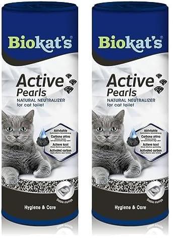 Biokat's Active Pearls - Streuzusatz mit Aktivkohle verbessert Geruchsbindung und Saugfähigkeit der Katzenstreu - 1 Dose (1 x 700 ml) (Packung mit 2)