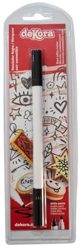 Dekora, Stylo Alimentaire Double Pointe pour Décoration de Gâteaux, Pâtisseries et Desserts,Marqueur Double Face, Crayon Alimentaire, Stylo Couleur Noir