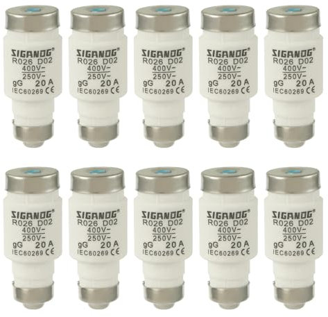 SIGANDG Neozed Sicherungen, D02 20A gL/gG 400VAC, D0-Typ Sicherungseinsatz (10 Stück)