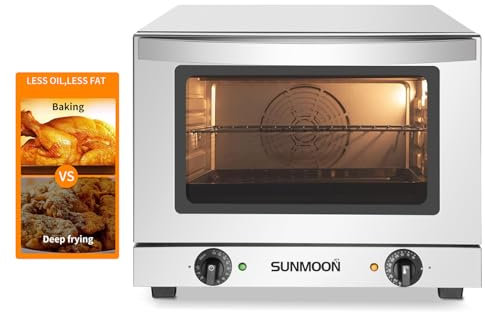 SUNMOON Horno de Convección Horno Industrial,23L, 2100W, Convección, Doble acristalamiento - Horno Sobremesa De Convección con Temporizador y contra Protección Sobrecalentamiento