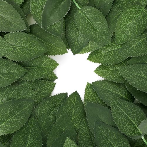 MWOOT 50 Pezzi Foglie Finte Artificiali, Foglie di Seta Finta di Rosa, Foglie Verdi con Steli per Composizioni Floreali Fai Da Te Torta Ghirlanda Centrotavola Matrimonio Festa Decorazioni