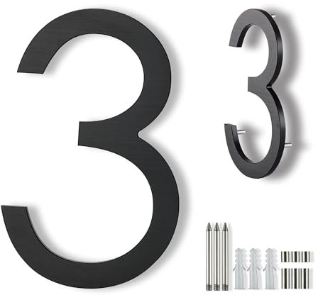 Grands numéros de maison modernes pour l'extérieur - 20 cm - En métal noir mat - Montage flottant et encastré - Numéros d'adresse de domicile 3