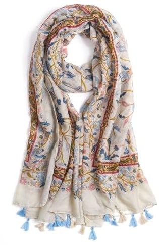 QIUTIMIY Schal für Damen, leicht, weich, Blumenmuster, Leopardenmuster, für Herbst und Winter, modischer Schal mit Fransen, Blume, Beige, Rosa, 180 * 85cm