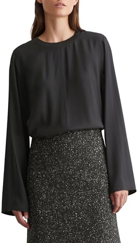 Marc O'Polo Damen Shirtbluse aus Viskose Langarm, Grau (Dark Graphite), 38