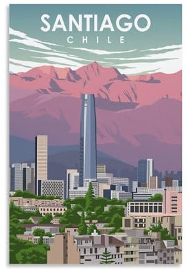 MEJONI Santiago Chile City Vintage-Reiseposter, dekoratives Gemälde, Leinwand, Wandkunst, Wohnzimmer, Poster, Schlafzimmer, Gemälde, 60 x 90 cm