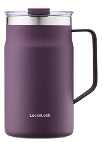 LocknLock Metro Mug en acier inoxydable 18/8 de qualité supérieure - Isolation à double paroi avec poignée - Parfaite pour table avec couvercle - Violet - 591 ml