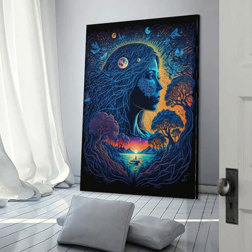 FUmoney Wandkunst, Mutter Erde, Schwarzlicht, 54 Bilder, Gemälde auf Leinwand, Wandkunst, moderne Leinwanddrucke, fertig zum Aufhängen, 40 x 60 cm (16 x 24 Zoll)