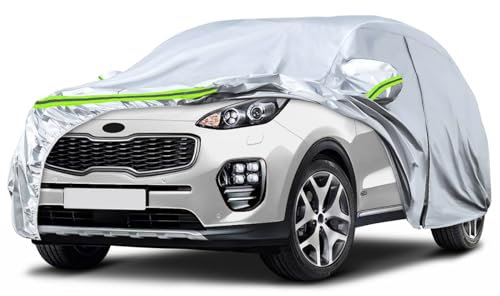 JUDANNA Autoabdeckung Outdoor Wasserdicht Passend für 2010-2025 Kia Sportage, Sommer Vollgarage Autoplane Auto Abdeckplane Outdoor Abdeckung für Regen Sonne Staub UV-Schutz, Silber
