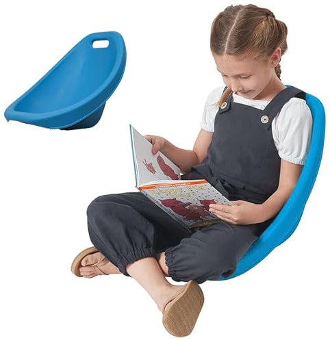 MONDEX Kids Floor Chair with Back Support, Autism Sensory Balance Nursery Rocking Chair, Portable Reading Chair for Indoor And Outdoor, Scoop Wiggle Seat Wobble Plastic Chair for Children,Blue