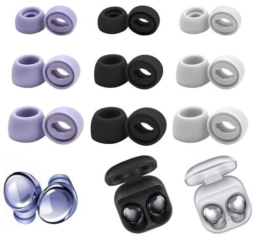 9 Paar Silikon-Ohrstöpsel Ersatzspitzen für Samsung Galaxy Buds Pro - Ersatz-Ohrstöpsel kompatibel mit Galaxy Buds Pro Komfortable Silikon Eartips in Ear Ohrstöpsel (Schwarz, Grau, Lila, S M L)