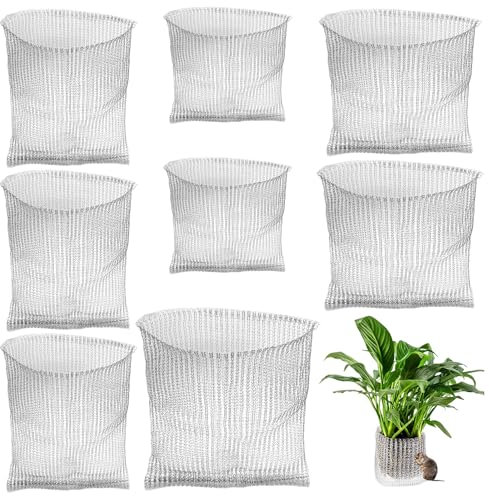 SHUESS 8 Stück Wurzelschutz aus Edelstahl, Wühlmauskorb, Pflanzkorb Wühlmausschutz, Metallnetzbeutel aus Edelstahl Pflanzenwurzelschutz für Schutz der Wurzeln von Bäumen, Blumen(4 Spezifikationen)