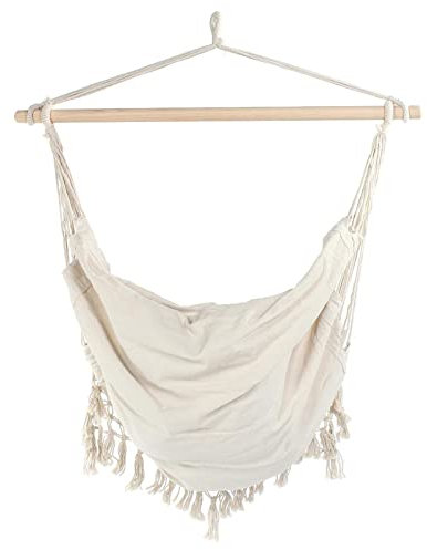 RajoNN Hammock Chair Swing Polyester Cotton Hanging Rope Chair with Tassel Plus Wooden Stick for Indoor Patio Garden Superior Comfort