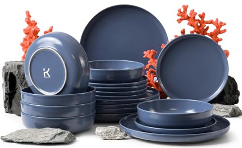 Konsimo. Geschirrset 6 Personen - VICTO Teller Set Modern 18 Teilig - Tafelservice & Geschirrsets - Kombiservice 6 Personen - Steingut Service für Familie - Geschirr Blau - Plates - Essgeschirr