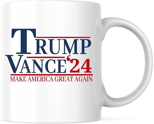 Bliss Monkey Co. Trump Vance 2024 Kaffeetasse – Trump JD Vance für Präsident 2024–2024 Wahl – 325 ml Kaffeetassenseite – beidseitig bedruckt – hochwertige Keramik – TRUMP17