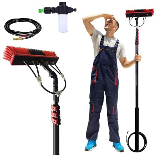 Spazzola per Pulizia telescopica 3.6M-10.8M, Pulizia Pannelli solari, Kit Pulizia finestre, Lavaggio Camion, Autobus, Automobili, idropulitrice telescopica, Dispenser Sapone 35CM,3.6M