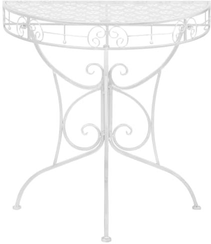 ULUYYUC Beistelltische Beistelltisch Outdoor Wetterfest Gartentisch Wetterfest Laptoptisch - Beistelltisch Vintage-Stil Halbrund Metall 72x36x74 cm Silber für Wohnbereich Garten Balkon Schlafzimmer