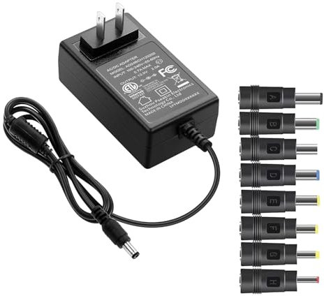 Kado Power Adapter 12V-2A 1.5A 1.25A 1A AC Power Cord 5.5x2.1mm with 8 Tips Made for Sceptre Monitor, Echo Smart Speaker & Display, Webcam, Router, Laptop, Projector, CCTV, Bluetooth Speaker